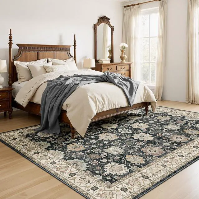 Alt view image 3 of 7 - AMADA HOMEFURNISHING 8x10 Area Rug for Living Room, Vintage Washable Area Rug Low-Pile & Non-Slip Carpet for Bedroom Dining Room Nursery Home Office, Black/Brown