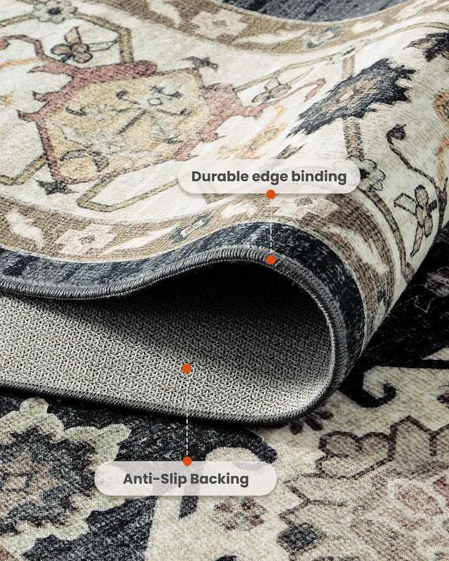 Alt view image 4 of 7 - AMADA HOMEFURNISHING 9x12 Area Rug for Living Room, Vintage Washable Area Rug Low-Pile & Non-Slip Carpet for Bedroom Dining Room Nursery Home Office, Black/Brown