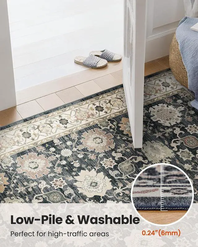 Alt view image 6 of 7 - AMADA HOMEFURNISHING 9x12 Area Rug for Living Room, Vintage Washable Area Rug Low-Pile & Non-Slip Carpet for Bedroom Dining Room Nursery Home Office, Black/Brown