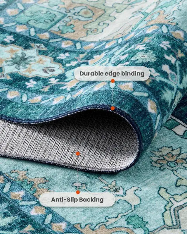 Alt view image 5 of 7 - AMADA HOMEFURNISHING 8x10 Area Rug for Living Room, Vintage Washable Area Rug Low-Pile & Non-Slip Carpet for Bedroom Dining Room Nursery Home Office, Teal Blue