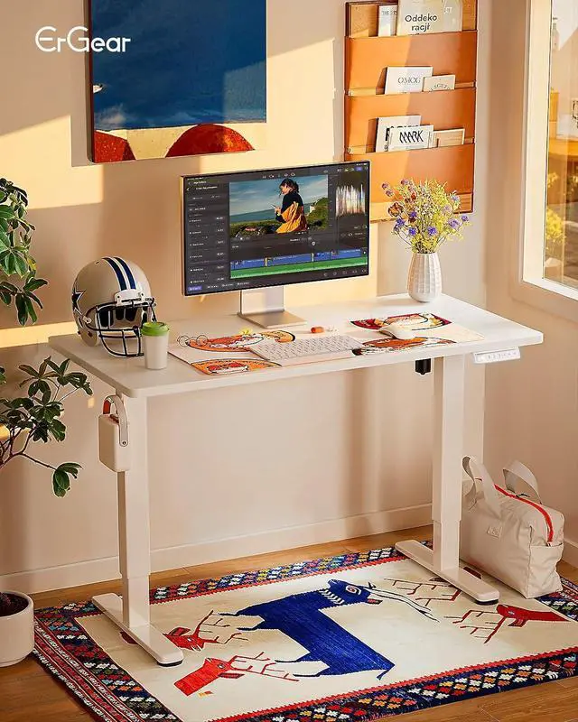 Alt view image 2 of 7 - ErGear Height Adjustable Electric Standing Desk, 48 x 24 Inches Sit Stand up Desk, Memory Computer Home Office Desk, White
