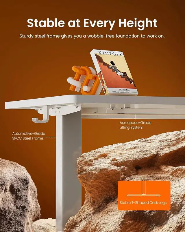 Alt view image 5 of 7 - ErGear Height Adjustable Electric Standing Desk, 55 x 28 Inches Sit Stand up Desk, Memory Computer Home Office Desk, White