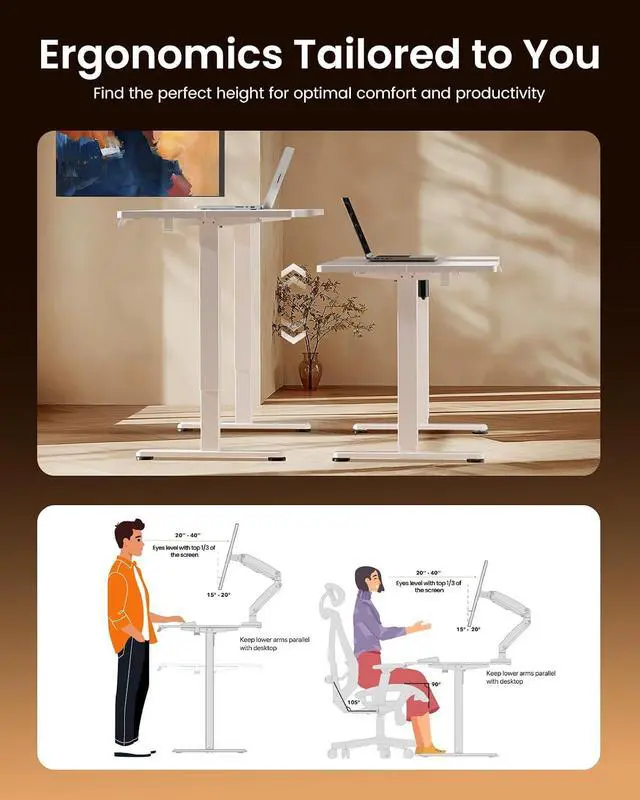 Alt view image 7 of 7 - ErGear Height Adjustable Electric Standing Desk, 55 x 28 Inches Sit Stand up Desk, Memory Computer Home Office Desk, White