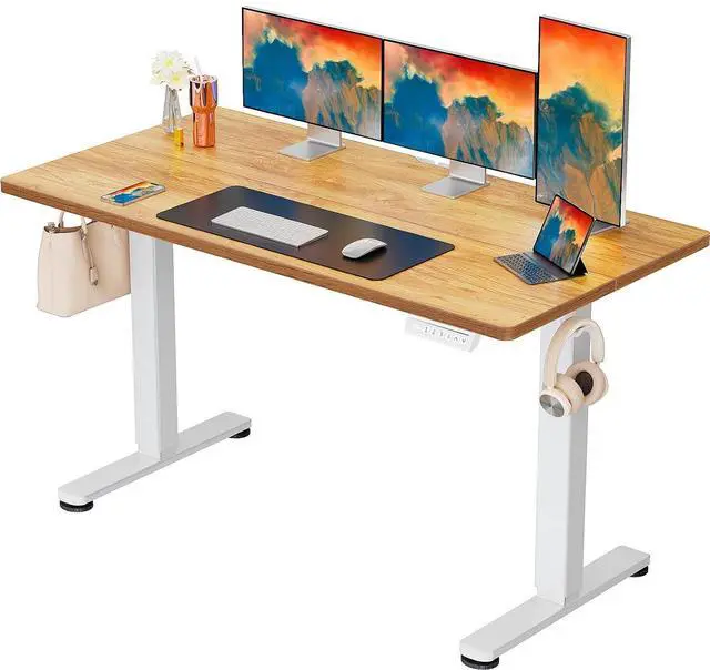 Main image of ErGear Height Adjustable Electric Standing Desk, 55 x 28 Inches Sit Stand up Desk, Memory Computer Home Office Desk, Light Vintage Brown