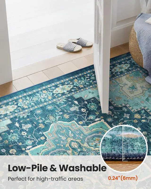 Alt view image 7 of 7 - AMADA HOMEFURNISHING 8x10 Area Rug for Living Room, Vintage Washable Area Rug Low-Pile & Non-Slip Carpet for Bedroom Dining Room Nursery Home Office, Teal Blue
