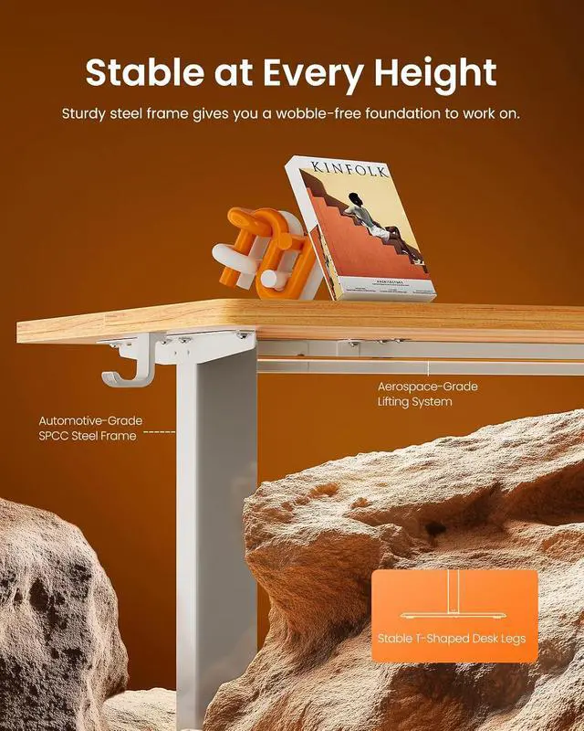 Alt view image 5 of 7 - ErGear Height Adjustable Electric Standing Desk, 55 x 28 Inches Sit Stand up Desk, Memory Computer Home Office Desk, Light Vintage Brown
