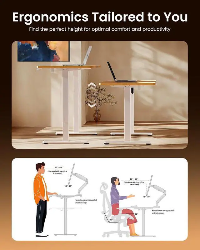 Alt view image 7 of 7 - ErGear Height Adjustable Electric Standing Desk, 55 x 28 Inches Sit Stand up Desk, Memory Computer Home Office Desk, Light Vintage Brown