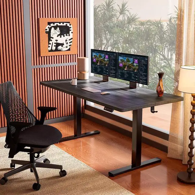 Alt view image 2 of 7 - ErGear Height Adjustable Electric Standing Desk, 71 x 30 Inches Sit Stand up Desk, Memory Computer Home Office Desk, Grey