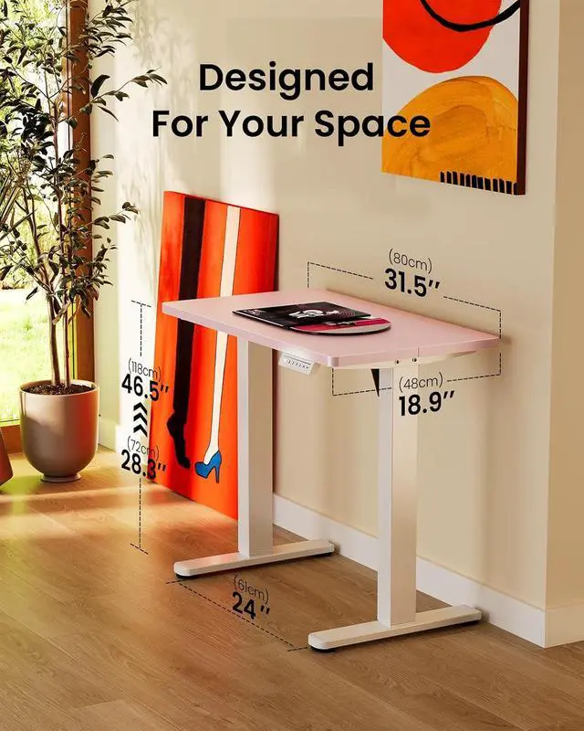Alt view image 3 of 7 - ErGear Height Adjustable Electric Standing Desk, 32 x 19 Inches Sit Stand up Desk, Memory Computer Home Office Desk, Pink