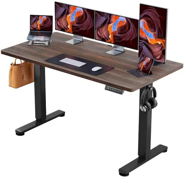 Main image of ErGear Height Adjustable Electric Standing Desk, 63 x 28 Inches Sit Stand up Desk, Memory Computer Home Office Desk, Dark Walnut