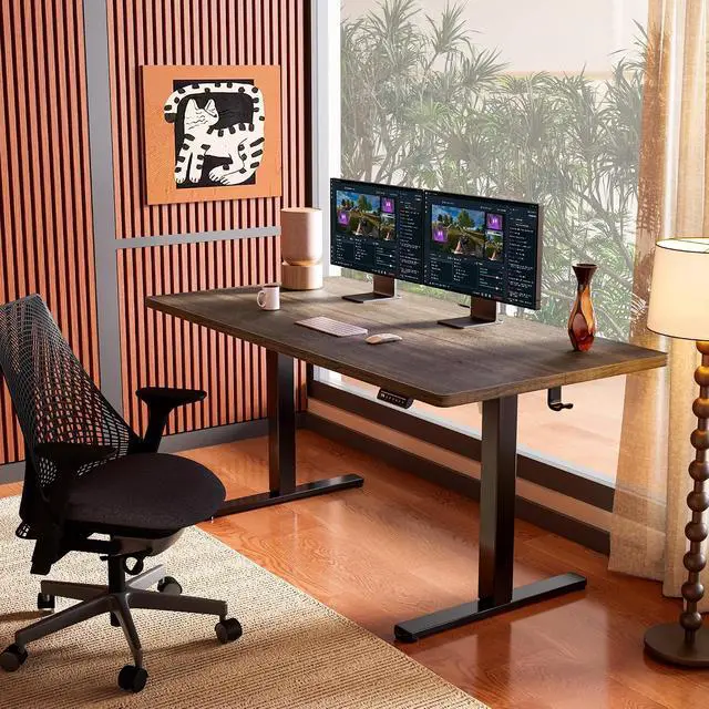 Alt view image 2 of 7 - ErGear Height Adjustable Electric Standing Desk, 71 x 30 Inches Sit Stand up Desk, Memory Computer Home Office Desk, Dark Walnut
