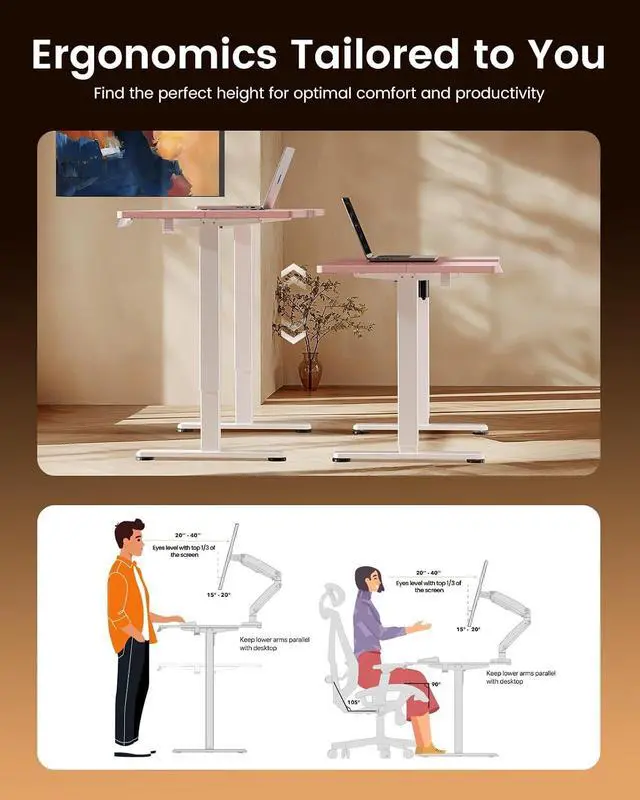 Alt view image 7 of 7 - ErGear Height Adjustable Electric Standing Desk, 32 x 19 Inches Sit Stand up Desk, Memory Computer Home Office Desk, Pink