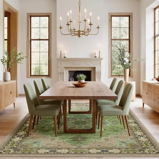 Alt view image 2 of 7 - AMADA HOMEFURNISHING 6x9 Area Rug for Living Room, Vintage Washable Area Rug Low-Pile & Non-Slip Carpet for Bedroom Dining Room Nursery Home Office, Green