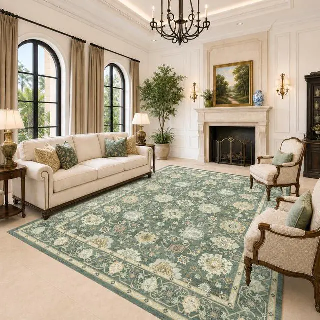 Main image of AMADA HOMEFURNISHING 8x10 Area Rug for Living Room, Vintage Washable Area Rug Low-Pile & Non-Slip Carpet for Bedroom Dining Room Nursery Home Office, Olive Green