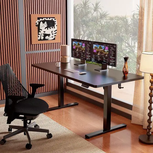 Alt view image 2 of 7 - ErGear Height Adjustable Electric Standing Desk, 63 x 28 Inches Sit Stand up Desk, Memory Computer Home Office Desk, Black
