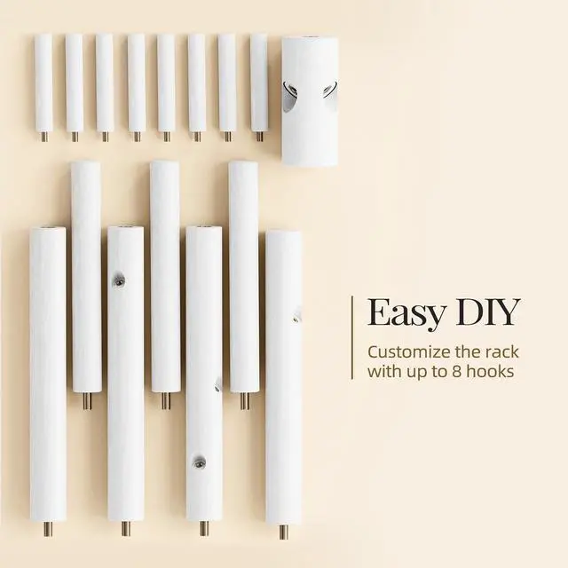 Alt view image 6 of 7 - Pipishell Solid Wooden Coat Rack Freestanding, Hall Tree with 8 Hooks, 3 Height Options for Coats, Hats, Handbags, and Scarves, Tool-Free Assembly, Space Saving Design for Entryway, Office, Bedroom