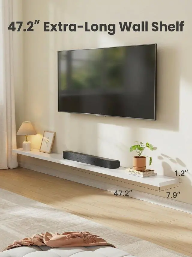 Alt view image 4 of 7 - AMADA HOMEFURNISHING 47.2" L Floating Shelves, Wall Shelves Set of 3 for Bathroom/Living Room/Bedroom/Kitchen, White Floating Shelves for Wall Decor with Invisible Brackets - AMFS55W