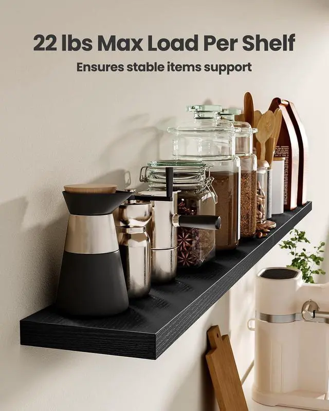Alt view image 4 of 7 - AMADA HOMEFURNISHING Floating Shelves for Wall, Wall Shelves for Living Room, Bedroom, Bathroom, Kitchen & Home Office Organization, Bathroom Shelves with Hidden Brackets, 22 lbs Max Load, AMFS44B