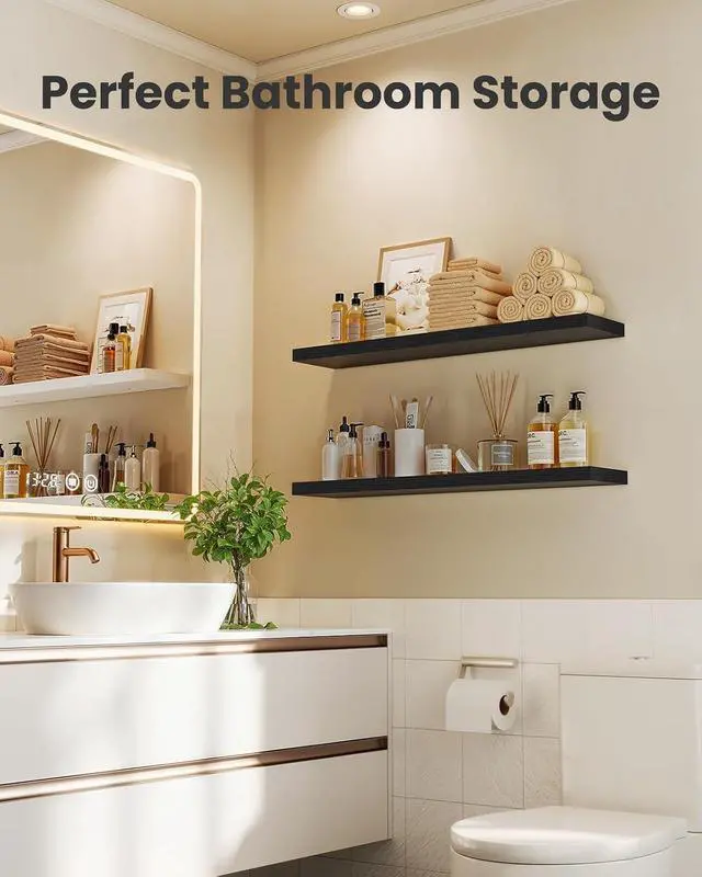 Alt view image 5 of 7 - AMADA HOMEFURNISHING Floating Shelves for Wall, Wall Shelves for Living Room, Bedroom, Bathroom, Kitchen & Home Office Organization, Bathroom Shelves with Hidden Brackets, 22 lbs Max Load, AMFS44B