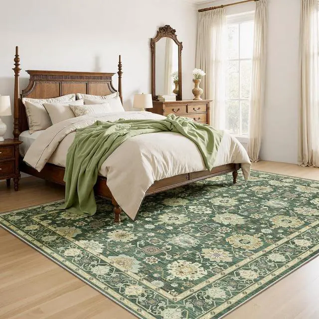 Alt view image 4 of 7 - AMADA HOMEFURNISHING 8x10 Area Rug for Living Room, Vintage Washable Area Rug Low-Pile & Non-Slip Carpet for Bedroom Dining Room Nursery Home Office, Olive Green