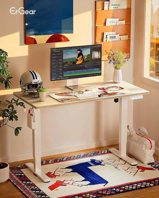 Alt view image 2 of 7 - ErGear Height Adjustable Electric Standing Desk, 40 x 24 Inches Sit Stand up Desk, Memory Computer Home Office Desk, Natural