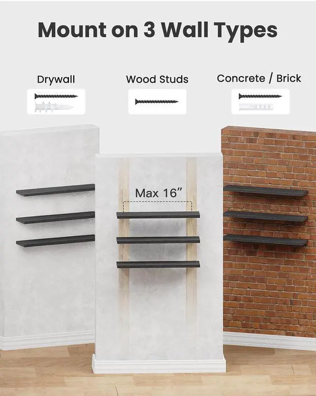 Alt view image 7 of 7 - AMADA HOMEFURNISHING Floating Shelves for Wall, Wall Shelves for Living Room, Bedroom, Bathroom, Kitchen & Home Office Organization, Bathroom Shelves with Hidden Brackets, 22 lbs Max Load, AMFS44B
