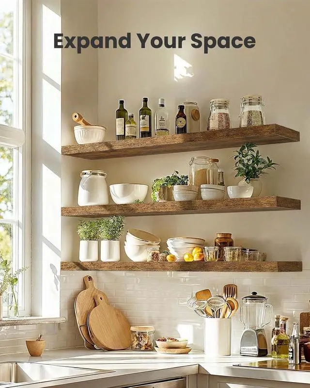 Alt view image 3 of 7 - AMADA HOMEFURNISHING 35.4" L Floating Shelves, Wall Shelves Set of 3 for Bathroom/Living Room/Bedroom/Kitchen, Floating Shelves for Wall Decor with Invisible Brackets - AMFS45V