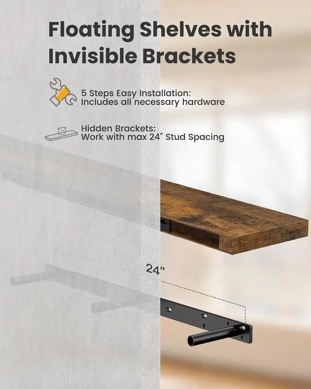 Alt view image 7 of 7 - AMADA HOMEFURNISHING 35.4" L Floating Shelves, Wall Shelves Set of 3 for Bathroom/Living Room/Bedroom/Kitchen, Floating Shelves for Wall Decor with Invisible Brackets - AMFS45V
