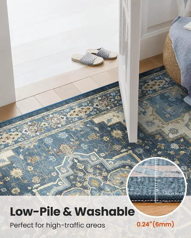 Alt view image 6 of 7 - AMADA HOMEFURNISHING 8x10 Area Rug for Living Room, Vintage Washable Area Rug Low-Pile & Non-Slip Carpet for Bedroom Dining Room Nursery Home Office, Navy Blue/Beige