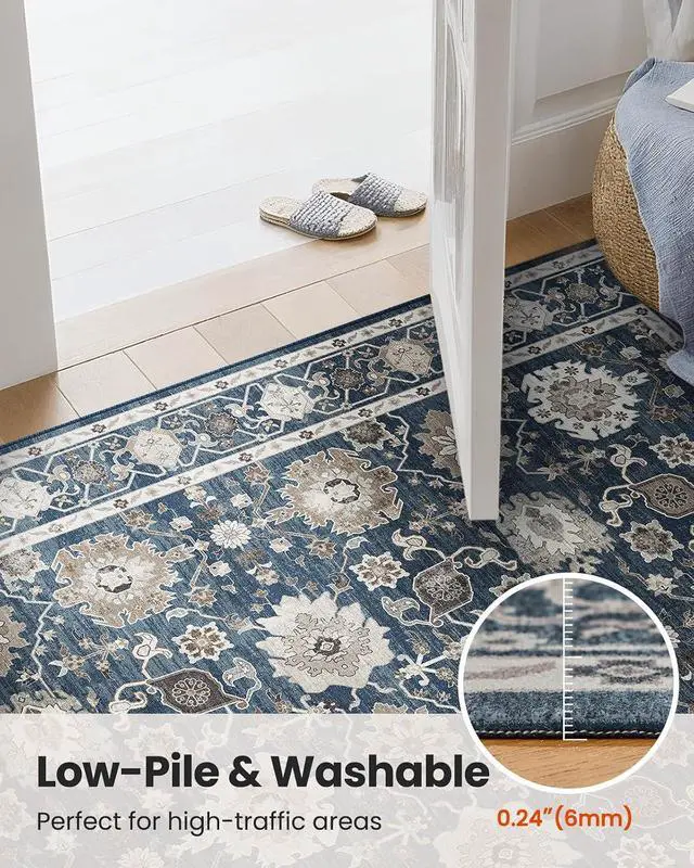 Alt view image 6 of 7 - AMADA HOMEFURNISHING 8x10 Area Rug for Living Room,Vintage Washable Area Rug Low-Pile & Non-Slip Carpet for Bedroom Dining Room Nursery Home Office, Navy Blue/Brown