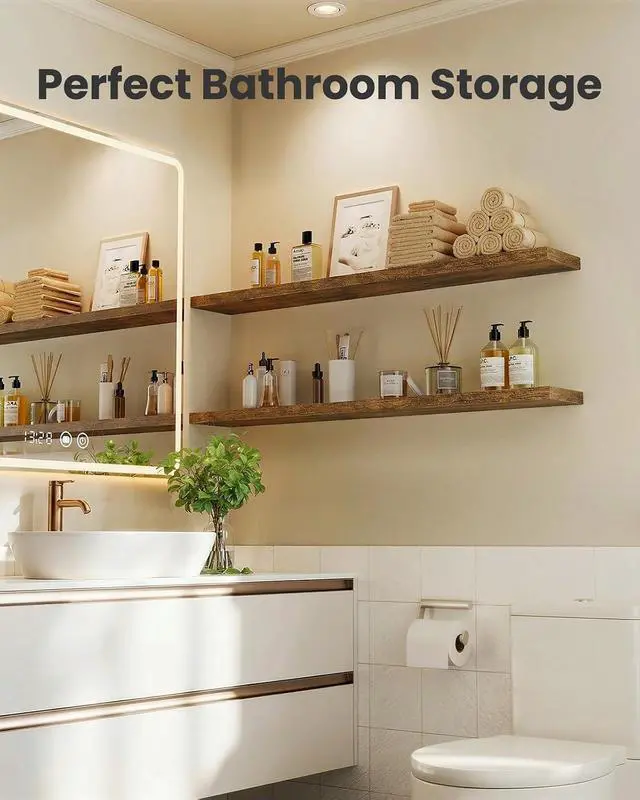 Alt view image 6 of 7 - AMADA HOMEFURNISHING 35.4" L Floating Shelves, Wall Shelves Set of 3 for Bathroom/Living Room/Bedroom/Kitchen, Floating Shelves for Wall Decor with Invisible Brackets - AMFS45V
