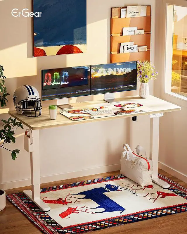 Alt view image 2 of 7 - ErGear Height Adjustable Electric Executive Standing Desk with Dual File Cabinet, 71 x 30 Inches Sit Stand up Desk, 4 Memory Computer Home Office Desk with 2 Hooks, Natural, 3 Packages
