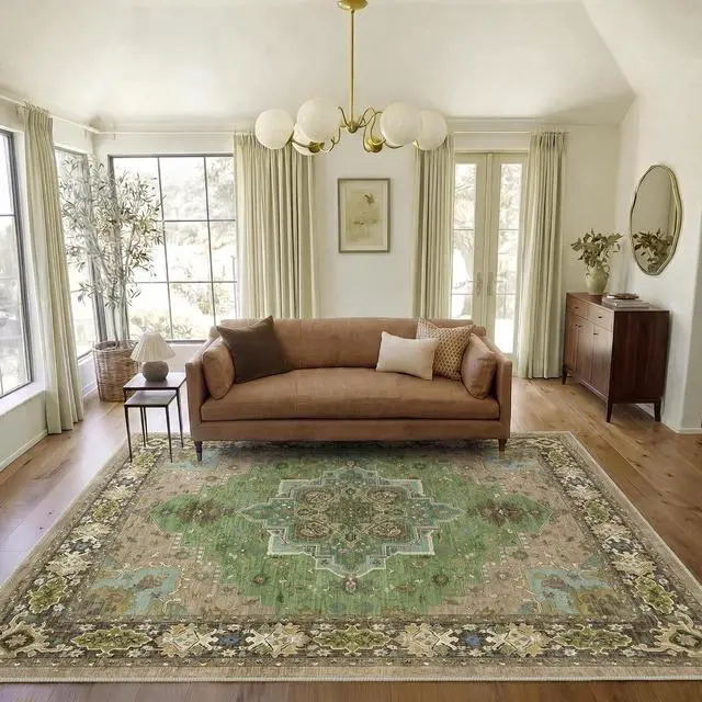 Alt view image 3 of 7 - AMADA HOMEFURNISHING 5x7 Area Rug for Living Room, Vintage Washable Area Rug Low-Pile & Non-Slip Carpet for Bedroom Dining Room Nursery Home Office, Green