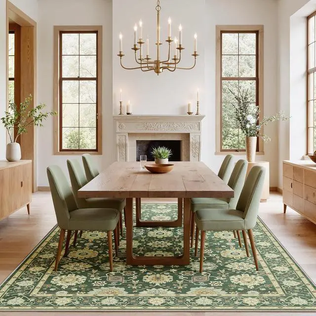 Alt view image 2 of 7 - AMADA HOMEFURNISHING 6x9 Area Rug for Living Room, Vintage Washable Area Rug Low-Pile & Non-Slip Carpet for Bedroom Dining Room Nursery Home Office, Olive Green