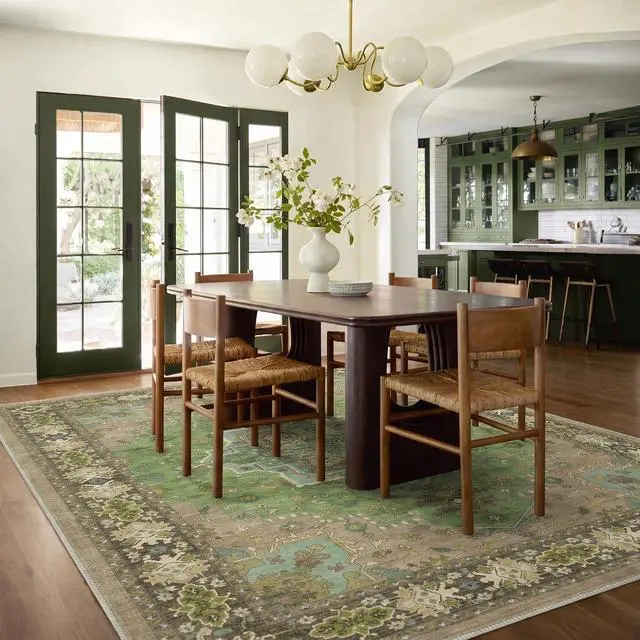 Alt view image 3 of 7 - AMADA HOMEFURNISHING 8x10 Area Rug for Living Room, Vintage Washable Area Rug Low-Pile & Non-Slip Carpet for Bedroom Dining Room Nursery Home Office, Green