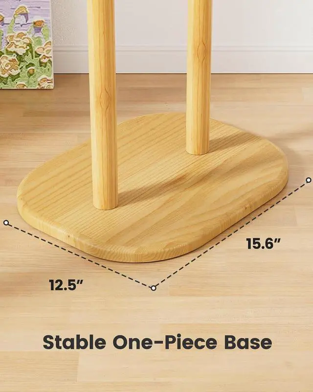 Alt view image 7 of 7 - Pipishell Coat Rack, Freestanding Hall Tree with 8 Hooks & Storage Shelf, Solid Wood Base, 66.3 Tall Coat Rack Stand for Coats, Hats, Bag in Entryway, Bedroom, Living Room, Wood, PIFCR11N