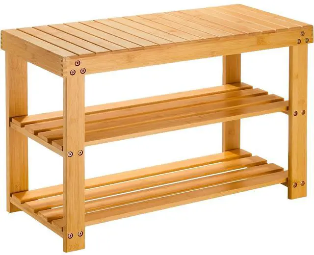 Main image of Pipishell 3 Tier Bamboo Shoe Rack Bench - Sturdy Shoe Organizer Holds up to 300lbs for Entryway, Bedroom, Living Room, Balcony