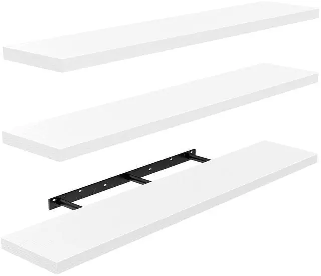 Main image of AMADA HOMEFURNISHING 35.4" L Floating Shelves, Wall Shelves Set of 3 for Bathroom/Living Room/Bedroom/Kitchen, White Floating Shelves for Wall Decor with Invisible Brackets - AMFS45W