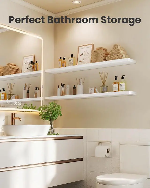 Alt view image 5 of 7 - AMADA HOMEFURNISHING 35.4" L Floating Shelves, Wall Shelves Set of 3 for Bathroom/Living Room/Bedroom/Kitchen, White Floating Shelves for Wall Decor with Invisible Brackets - AMFS45W