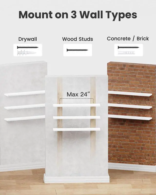 Alt view image 7 of 7 - AMADA HOMEFURNISHING 35.4" L Floating Shelves, Wall Shelves Set of 3 for Bathroom/Living Room/Bedroom/Kitchen, White Floating Shelves for Wall Decor with Invisible Brackets - AMFS45W
