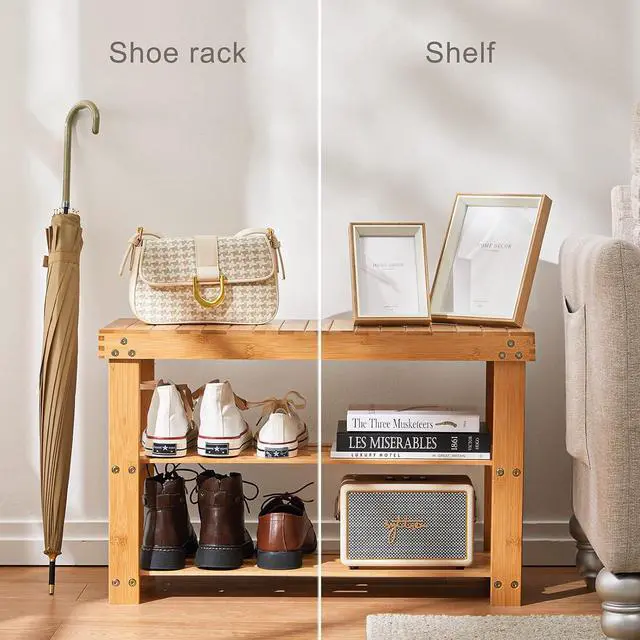 Alt view image 6 of 7 - Pipishell 3 Tier Bamboo Shoe Rack Bench - Sturdy Shoe Organizer Holds up to 300lbs for Entryway, Bedroom, Living Room, Balcony