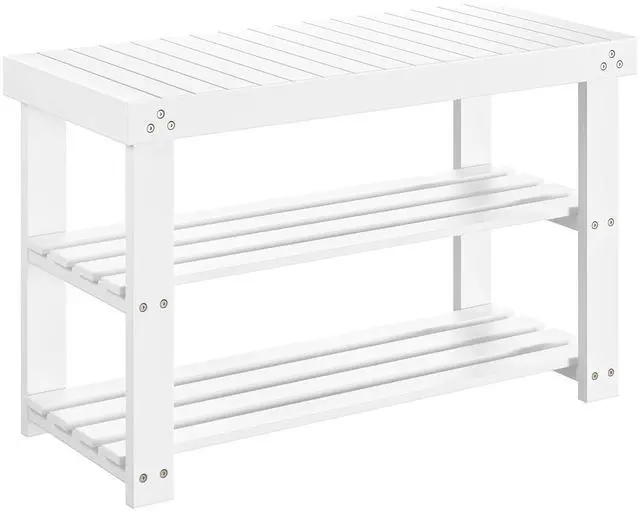 Main image of Pipishell Bamboo Shoe Rack Bench, 3-Tier Sturdy Shoe Organizer, Storage Shoe Bench, Holds up to 300lbs for Entryway Bedroom Living Room Balcony (White)