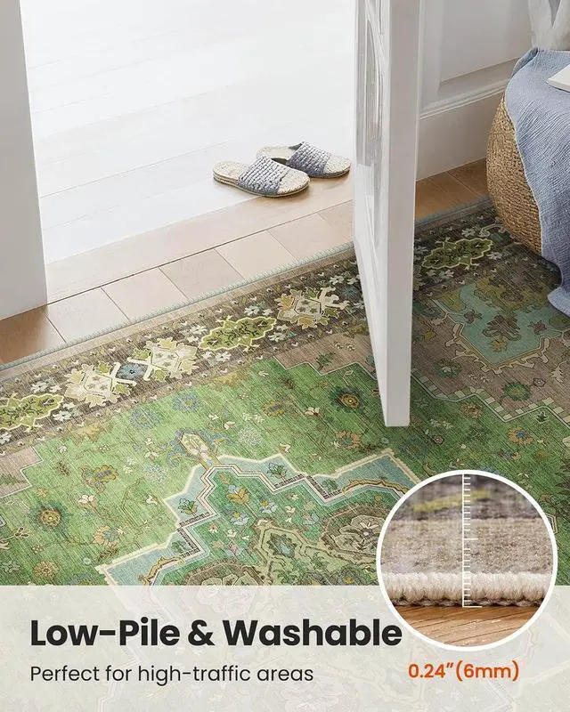 Alt view image 7 of 7 - AMADA HOMEFURNISHING 9x12 Area Rug for Living Room, Vintage Washable Area Rug Low-Pile & Non-Slip Carpet for Bedroom Dining Room Nursery Home Office, Green