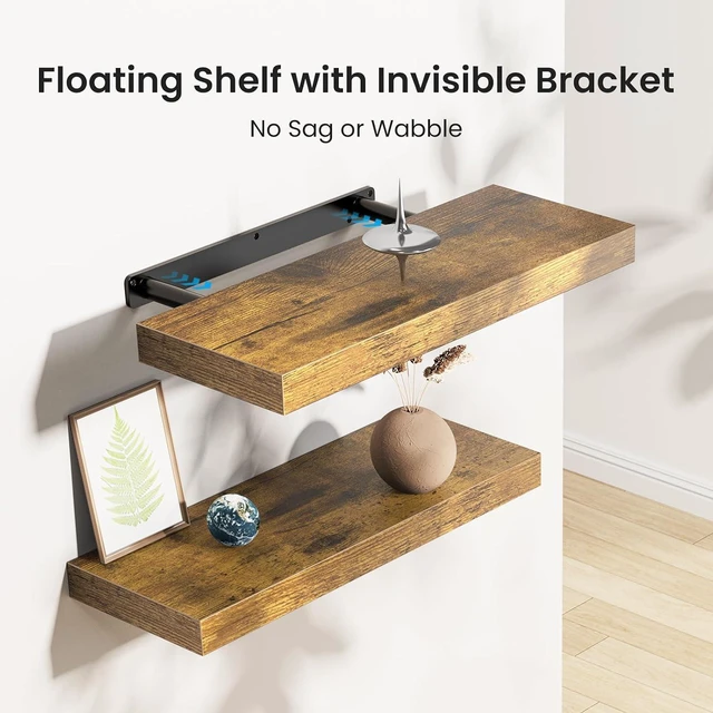Alt view image 4 of 7 - Amada 15.7" Floating Shelves for Wall Decor & Storage, Set of 3, Brown