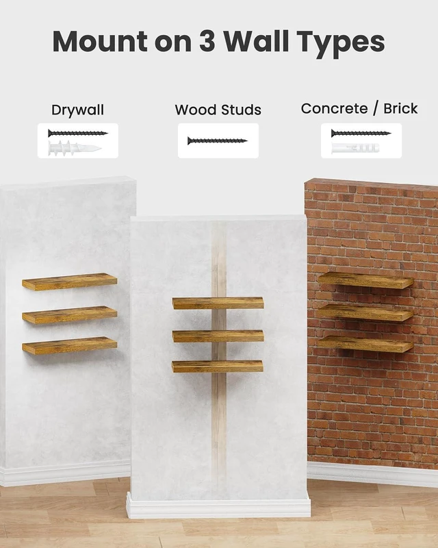 Alt view image 7 of 7 - Amada 15.7" Floating Shelves for Wall Decor & Storage, Set of 3, Brown