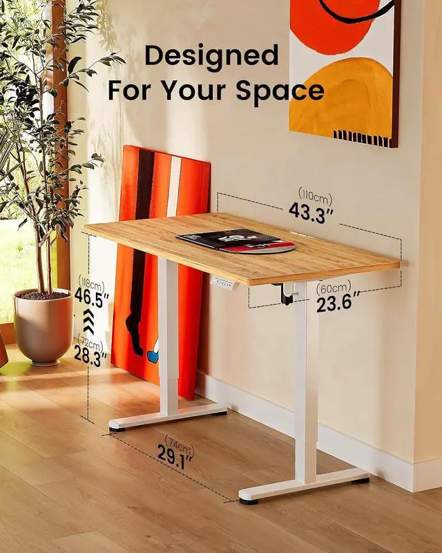 Alt view image 3 of 7 - ErGear Height Adjustable Electric Standing Desk, 44 x 24 Inches Sit Stand up Desk, Memory Computer Home Office Desk, Light Vintage Brown