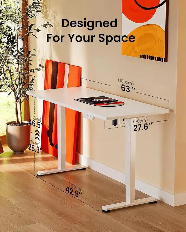 Alt view image 3 of 7 - ErGear Height Adjustable Electric Standing Desk, 63 x 28 Inches Sit Stand up Desk, Memory Computer Home Office Desk, White