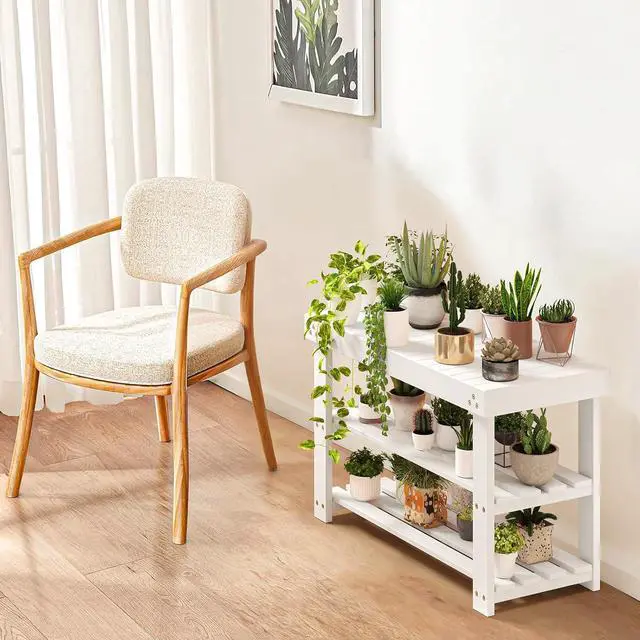 Alt view image 5 of 7 - Pipishell Bamboo Shoe Rack Bench, 3-Tier Sturdy Shoe Organizer, Storage Shoe Bench, Holds up to 300lbs for Entryway Bedroom Living Room Balcony (White)
