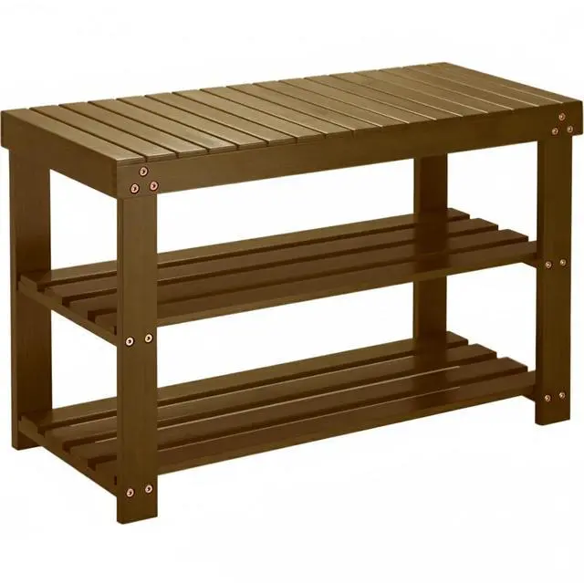 Main image of Pipishell Bamboo Shoe Rack Bench, 3 Tier Sturdy Shoe Bench, Storage Shoe Organizer, Holds up to 300lbs for Entryway Bedroom Living Room Balcony, Yellow Brown