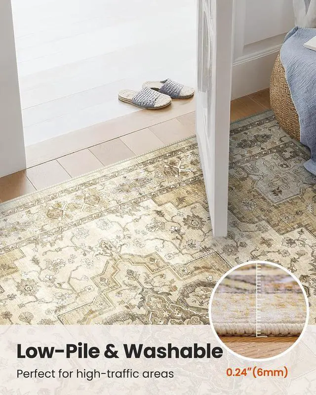 Alt view image 7 of 7 - AMADA HOMEFURNISHING 8x10 Area Rug for Living Room, Vintage Washable Area Rug Low-Pile & Non-Slip Carpet for Bedroom Dining Room Nursery Home Office, Beige/Cream